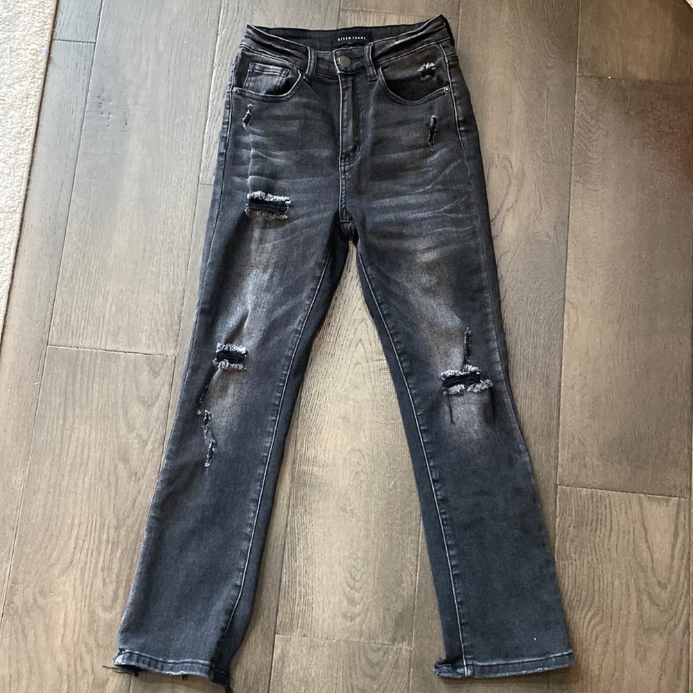 Risen vintage wash Straight Leg Jeans black